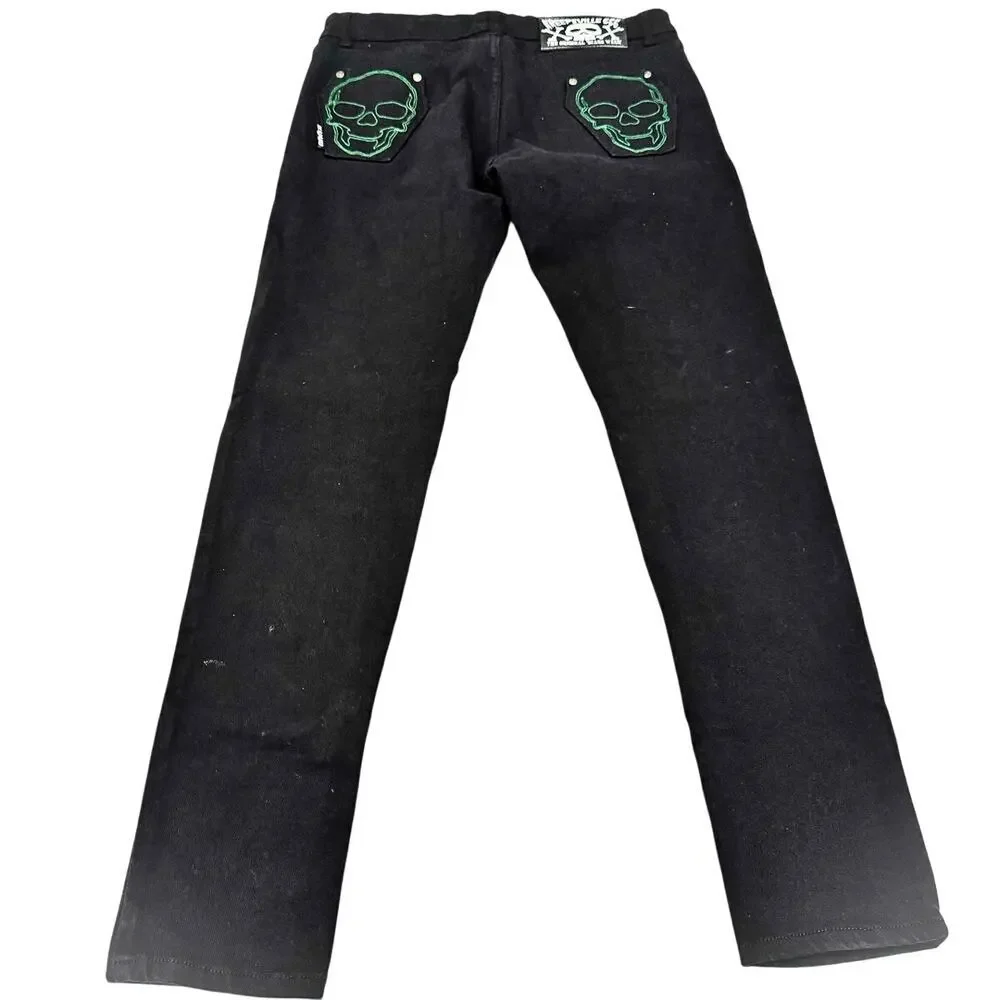 Kreepsville 66 Skeleton Printed Graphic Pocket Green Stitched Denim Jean Size 36